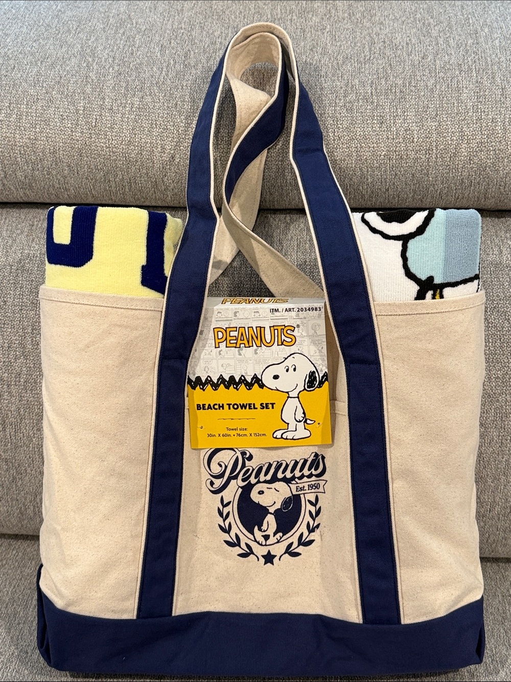 Peanuts Snoopy beach 2 towels Blue Tote bag set 60x30